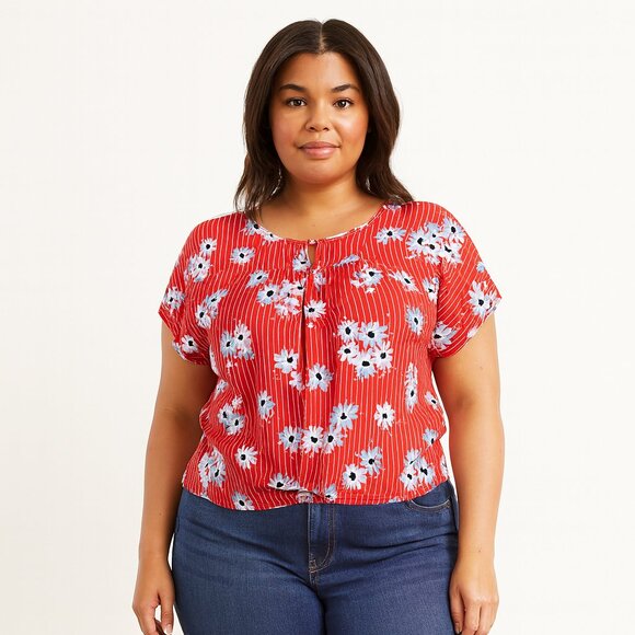 Madwell Red and White Floral Crop Top Size XL - Picture 1 of 5